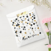 Happy New Year Black Gold Confetti Bedankzakje (Gezegeld)