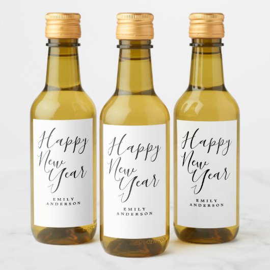 Happy New Year Black White Persoonlijke Partij Wijn Etiket (Flessen)