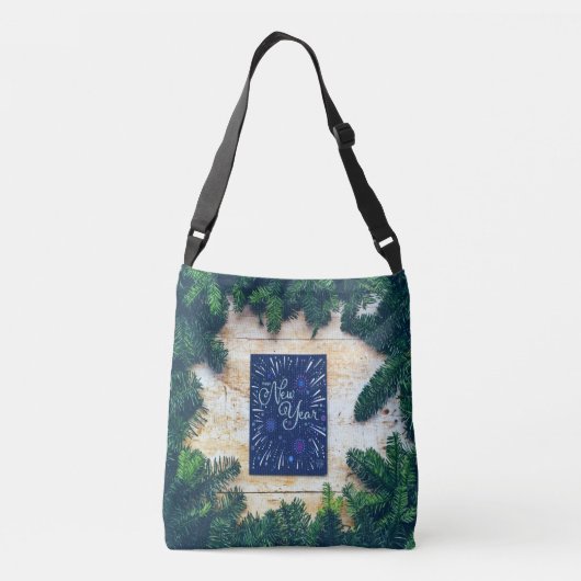 Happy New Year Blue en Green Pine Crossbody Tas (Achterkant)