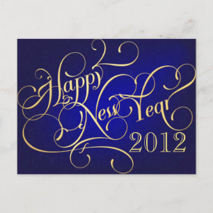 Happy New Year Blue Gold Party nodigt ons uit Uitnodiging Briefkaart