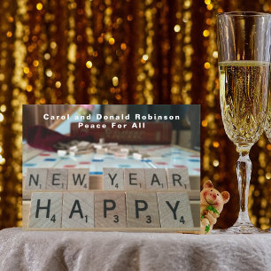 Happy New Year Board Word Game Phrase Celebration Kaart