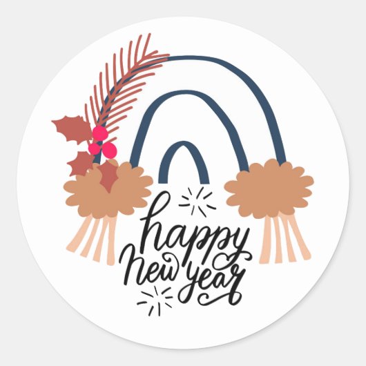 Happy New Year Boho Rainbow Ronde Sticker (Voorkant)