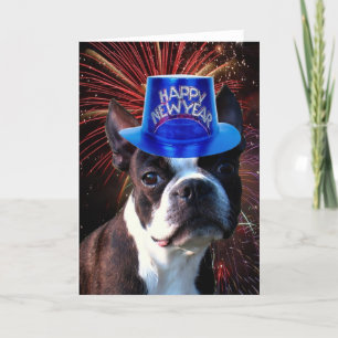Happy New Year Boston Terrier wenskaart Feestdagen Kaart