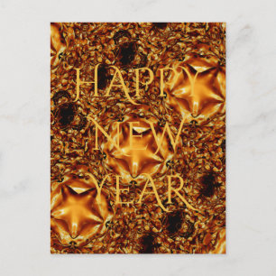 Happy New Year Brown Gold Copper Elegant Star Feestdagenkaart