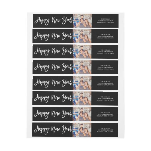 Happy New Year Brush Script Photo Holiday Address (Vel)