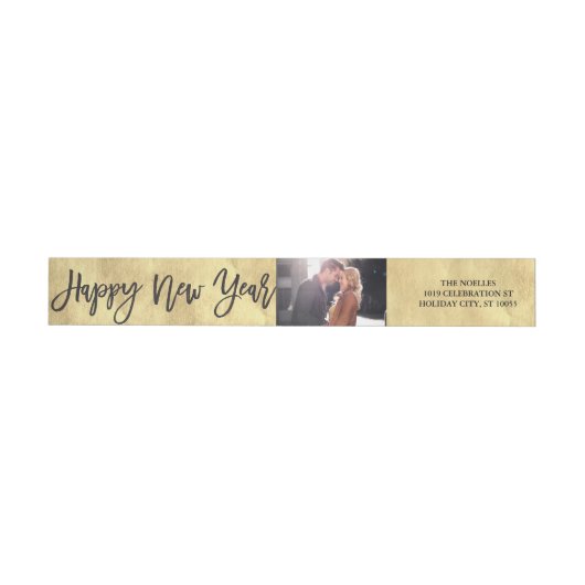 Happy New Year Brush Script Photo Holiday Address (Individueel)