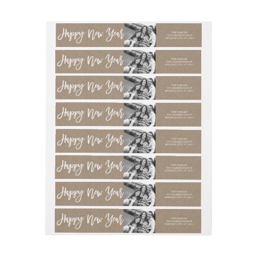 Happy New Year Brush Script Photo Holiday Address (Vel)