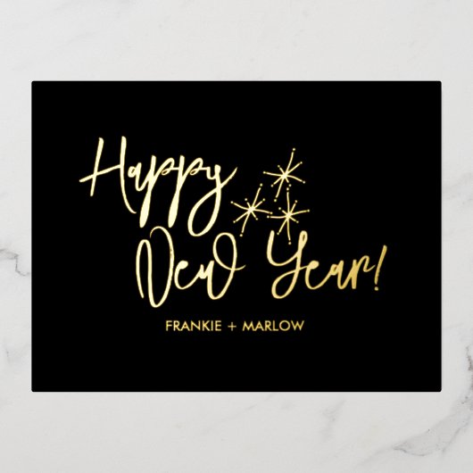 Happy New Year Business Logo Black Gold Folie Feestdagen Briefkaart (Voorkant)