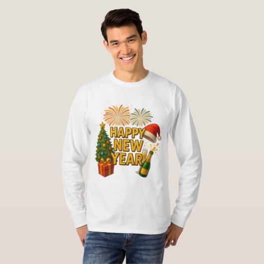 Happy New Year Celebration Sticker T-shirt (Voorkant volledig)