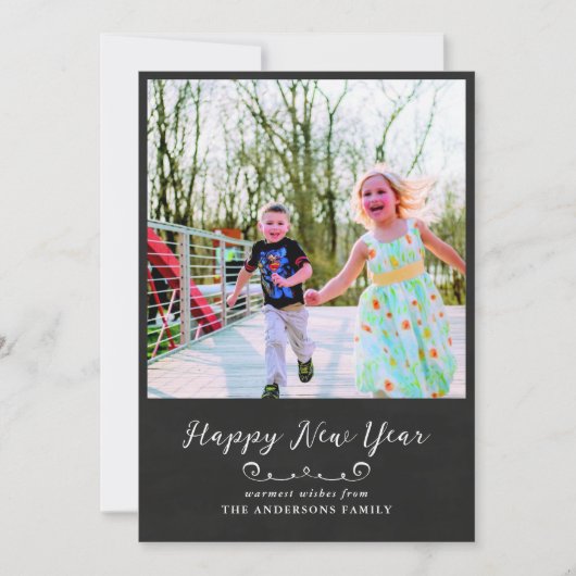 Happy New Year Chalkboard  Script | Foto Feestdagenkaart (Voorkant)