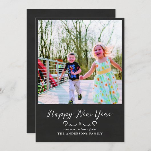 Happy New Year Chalkboard  Script | Foto Feestdagenkaart (Voorkant / Achterkant)