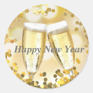Happy New Year Champagne Glasses Ronde Sticker