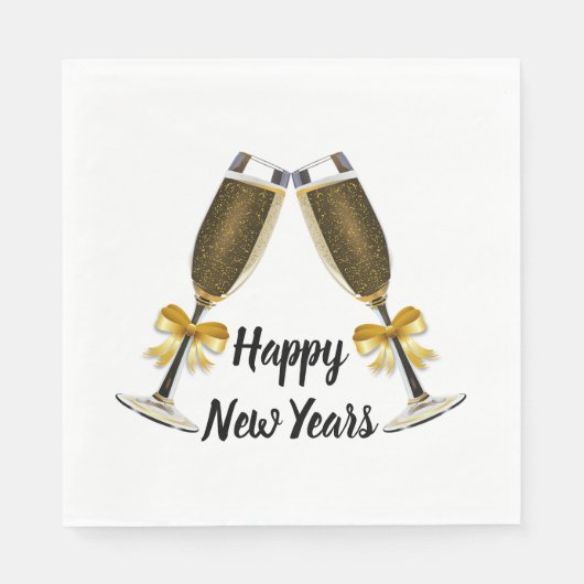Happy New Year Champagne Glasses Servetten (Voorkant)