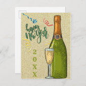 Happy New Year Champagne Gold Glitter Briefkaart (Voorkant / Achterkant)