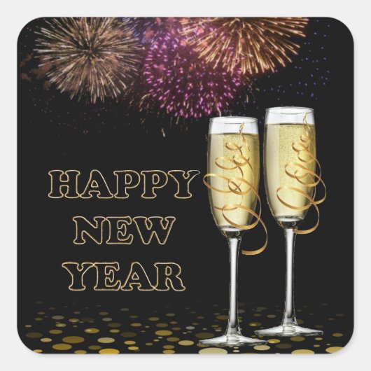 Happy New Year - Champagne Vierkante Sticker (Voorkant)