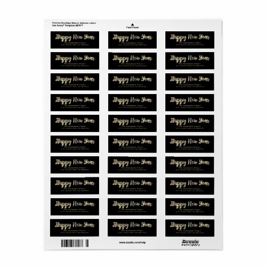 Happy New Year Chic Black en Gold Script Etiket (Full Sheet)