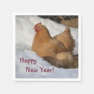 Happy New Year Chicken Paper Napkin Servetten