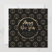 Happy New Year Clover Elegant Black en Gold Chic Feestdagenkaart (Voorkant)