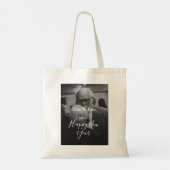 Happy new year couple photo name year black white tote bag (Achterkant)