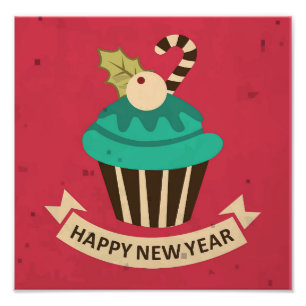Happy New Year Cupcake Foto Afdruk