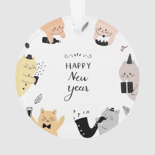 Happy New Year Custom Cat Photo Ornament (dos)