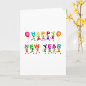 Happy New Year Cute Cartoon Diverse Kinder Text Kaart (Gele Bloem)