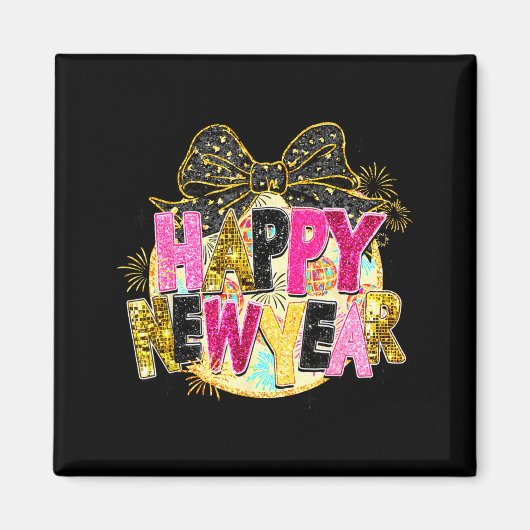 Happy New Year Disco Ball Coquette Bow New Years E Magneet (Voorkant)