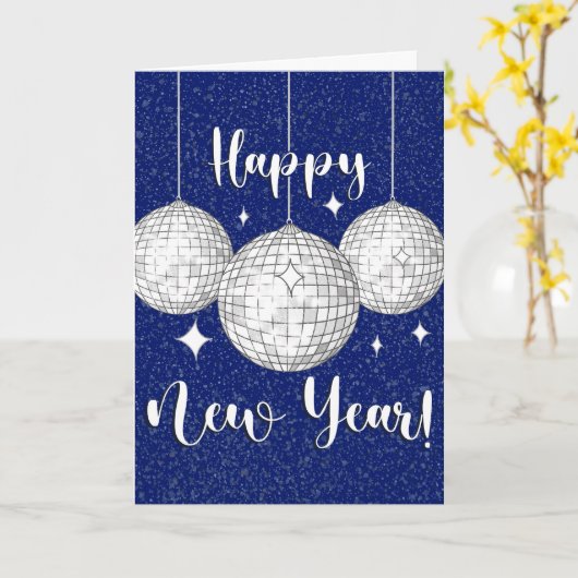 Happy New Year Disco Balls Kaart (Gele Bloem)