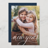Happy New Year één foto klassiek elegant Feestdagenkaart (Voorkant / Achterkant)
