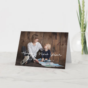 Happy New Year, eenvoudig wit lettertype Feestdagen Kaart