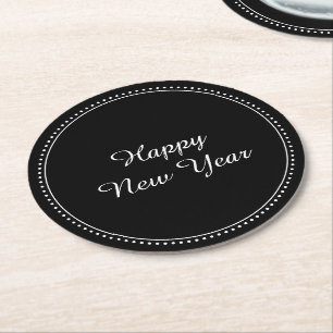 Happy New Year Elegant Black and White Milgrain Ronde Kartonnen Onderzetter