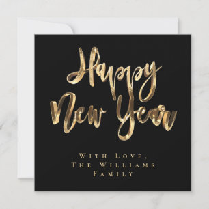 Happy New Year Elegant Black en Gold Script Feestdagenkaart