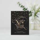 Happy New Year Elegant Script Black Gold Feestdagenkaart (Staand voorkant)