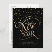 Happy New Year Elegant Script Black Gold Feestdagenkaart (Voorkant / Achterkant)