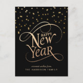 Happy New Year Elegant Script Black Gold Feestdagenkaart (Voorkant)