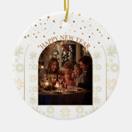 Happy New Year Family Photo Customizable Keramisch Ornament