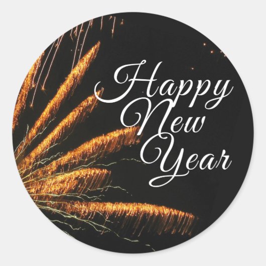 Happy New Year Festive Fireworks Ronde Sticker (Voorkant)