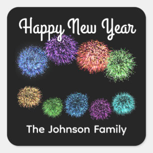 Happy New Year Fireworks #1-stickers Vierkante Sticker