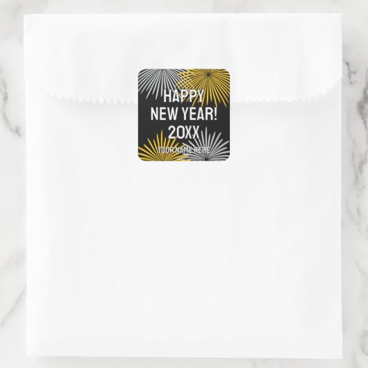 Happy New Year fireworks display custom Vierkante Sticker (Tas)