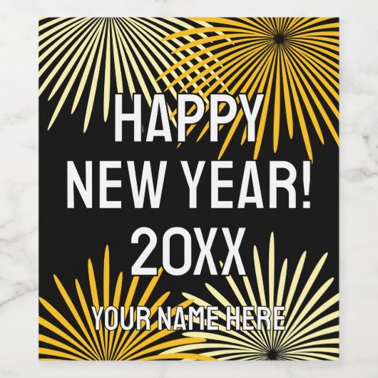 Happy New Year fireworks display custom Wijn Etiket (Enkel label)