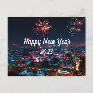 Happy New Year Fireworks in het City-Briefkaart Briefkaart