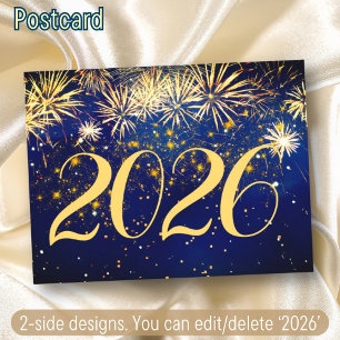 Happy New Year Fireworks kerst 2 Side Design Feestdagenkaart