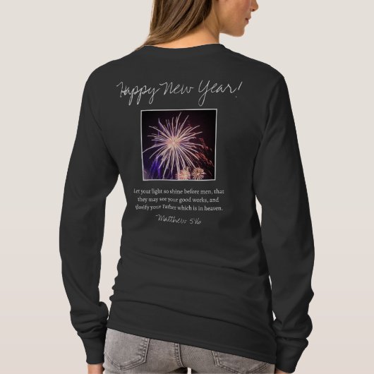 Happy New Year Fireworks Scripts Verse T-shirt (Achterkant)