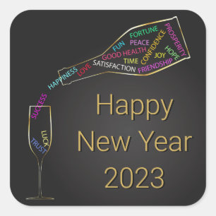 Happy New Year FlesGlass Colorful Motivation Vierkante Sticker
