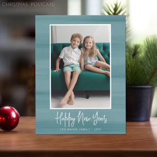Happy New Year Foto met soft waterverf blue Feestdagenkaart