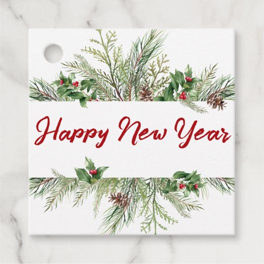 Happy New Year Framed Winter Wheath Greeting Bedankjes Labels (Voorkant)