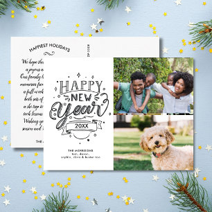 Happy New Year Fun Modern Typography 2 Photos Briefkaart