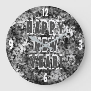 HAPPY NEW YEAR Fun Silver Grote Klok