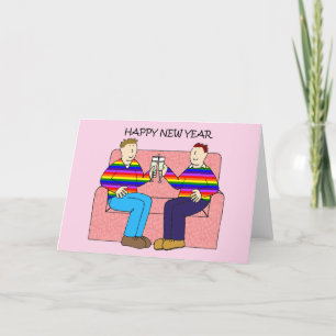 Happy New Year Gay Male Couple Feestdagen Kaart