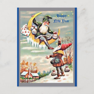 Happy New Year Gnomes, Tomte, Moon, Money Bags Briefkaart